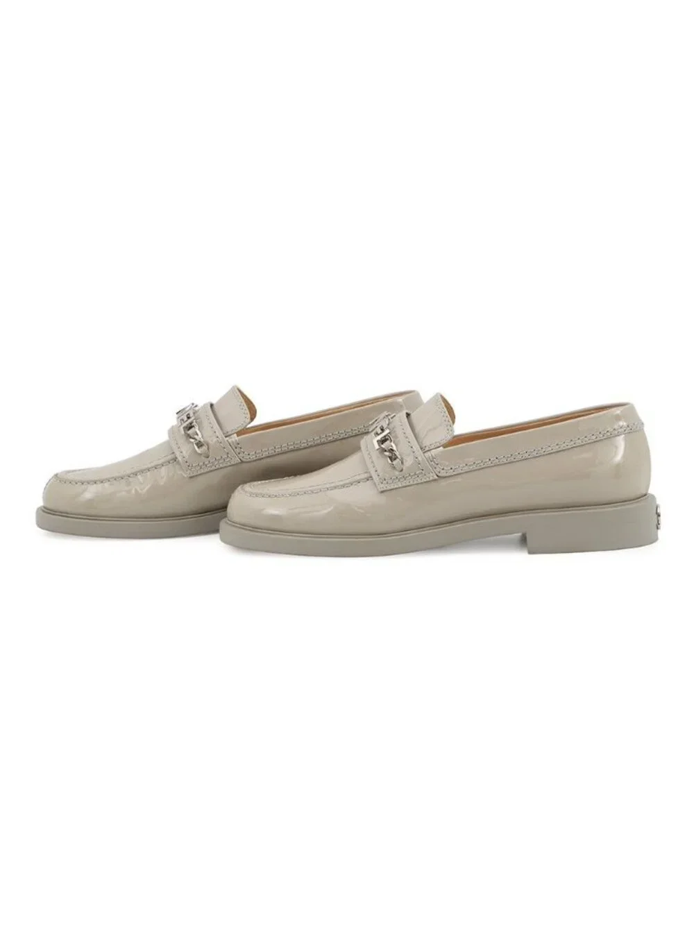 Chanel Loafers CC Logo Chain Patent Leather 37 Light Gray
